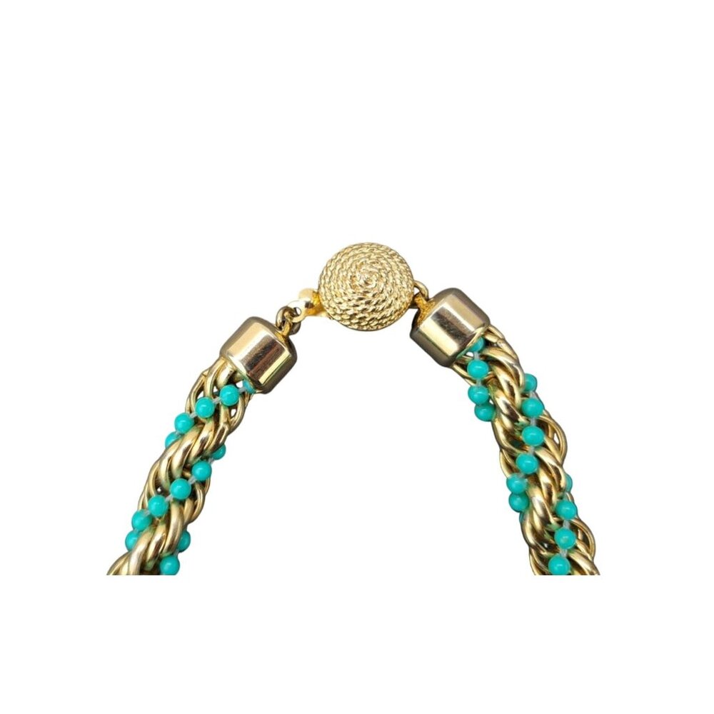 Vintage Avon Gold Tone Faux Turquoise Beaded Twist Necklace 20 Inches 1970s Blue - Picture 2 of 6